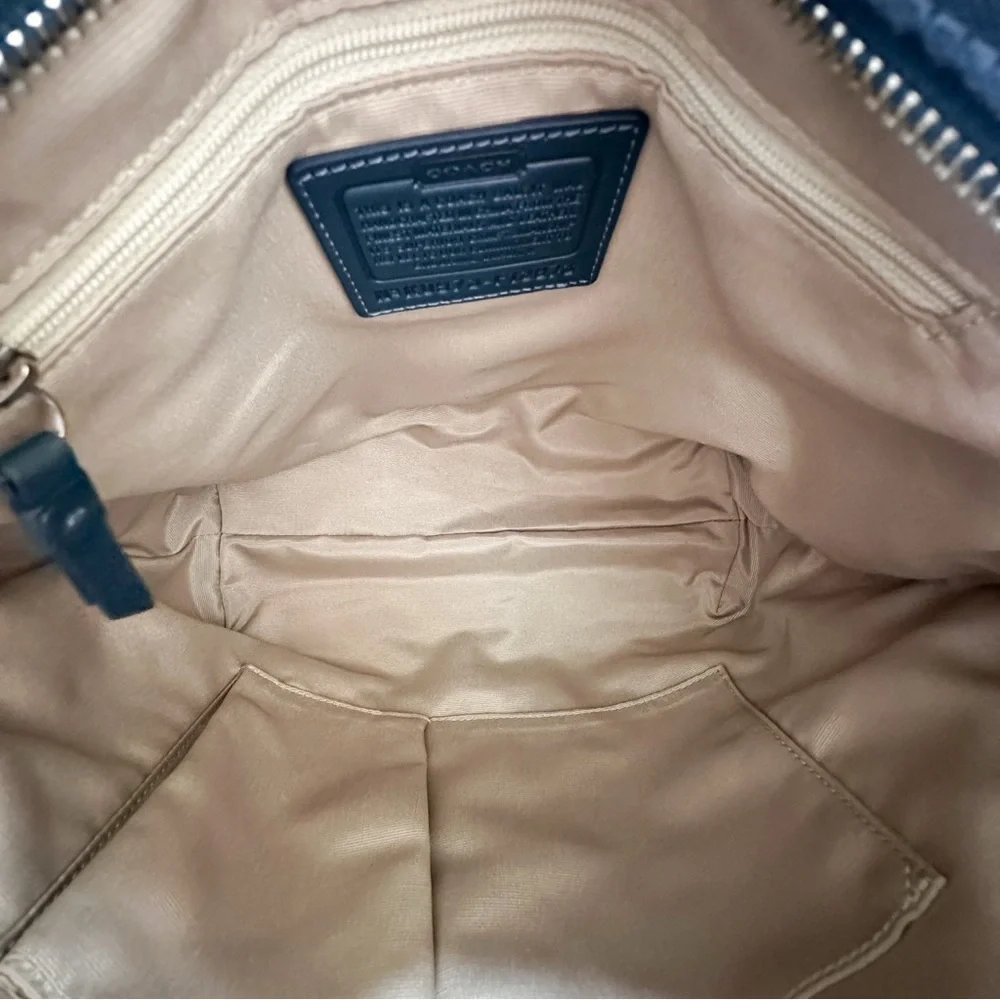 Coach Signature Jacquard Turnlock Gallery Tote Blue Y2K